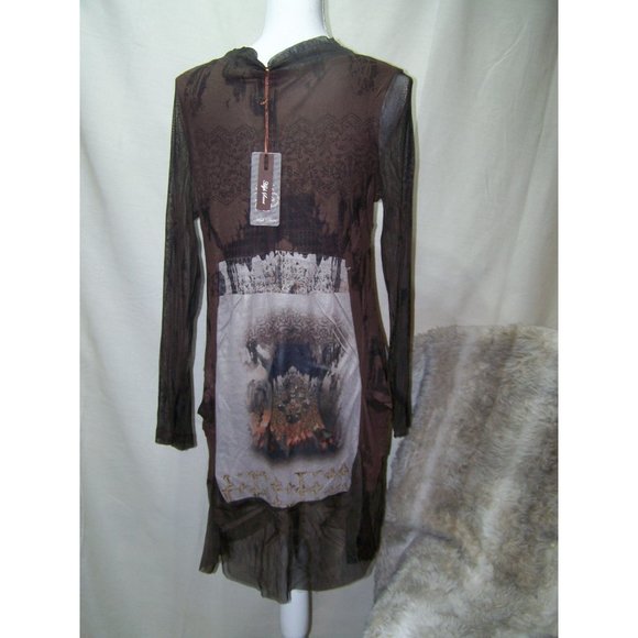 High Secret Dress Tunic Boho Festival Sheer Large Brown NWT - Picture 3 of 9